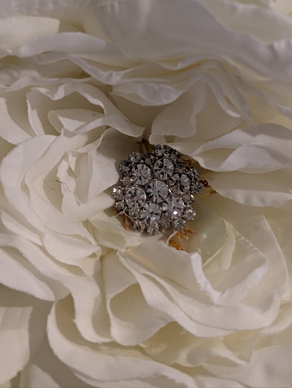Artificial Bridal Bouquet - White Peony with Sparkles & Navy Blue Ribbon Handle - Picture 5 of 10